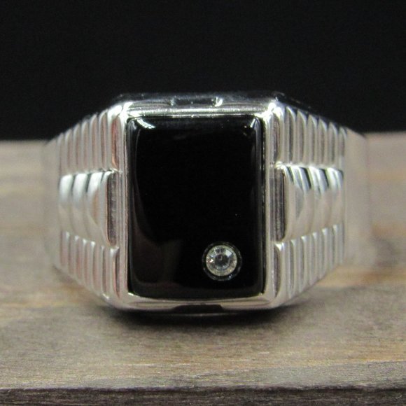Jewelry - Size 10 Sterling Silver Black Inlay & CZ Ring
